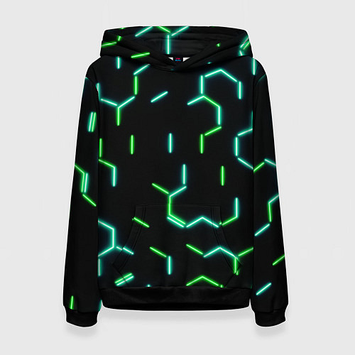 Женская толстовка Зеленые неоновые неполные гексагоны / 3D-Черный – фото 1