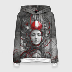 Толстовка-худи женская Кибернетическая девушка-робот, цвет: 3D-белый