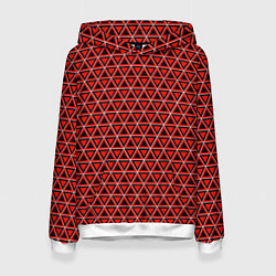 Толстовка-худи женская Красные и чёрные треугольники, цвет: 3D-белый