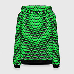 Толстовка-худи женская Зелёные и чёрные треугольники, цвет: 3D-черный