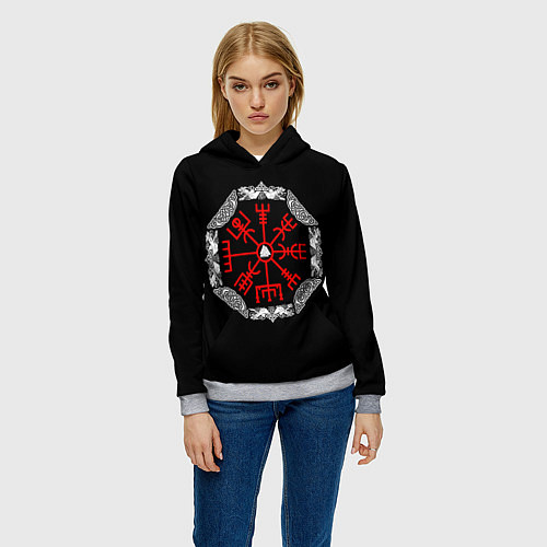 Женская толстовка Валькнут в символике вегвизир / 3D-Меланж – фото 3