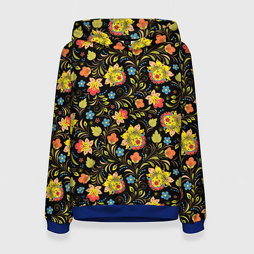 Женская толстовка Хохломская роспись разноцветные цветы / 3D-Синий – фото 1