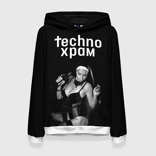 Женская толстовка Techno храм монашка с бутылкой / 3D-Белый – фото 1