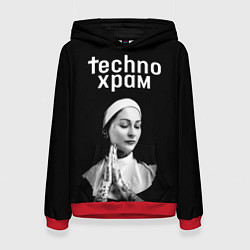 Толстовка-худи женская Techno храм монашка в татуировках, цвет: 3D-красный