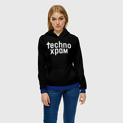Толстовка-худи женская Techno храм надпись, цвет: 3D-синий — фото 2
