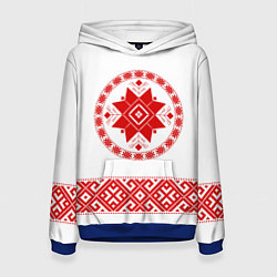 Толстовка-худи женская Вышиванка с обережной символикой, цвет: 3D-синий