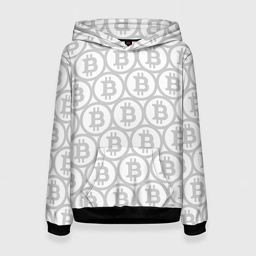Женская толстовка Биткоин патерн на белом фоне / 3D-Черный – фото 1