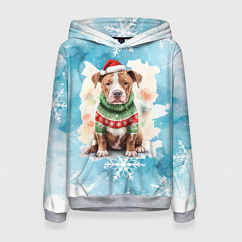 Женская толстовка Питбуль в новогоднем костюме / 3D-Меланж – фото 1