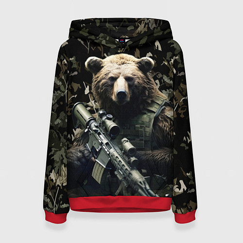 Женская толстовка Медведь солдат с винтовкой / 3D-Красный – фото 1