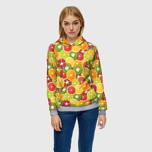 Женская толстовка Фон с экзотическими фруктами / 3D-Меланж – фото 3