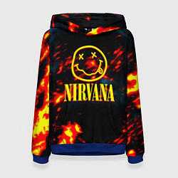 Толстовка-худи женская Nirvana rock огненное лого лава, цвет: 3D-синий