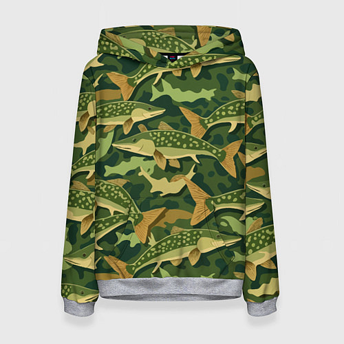 Женская толстовка Камуфляж рыболова - рыба щука / 3D-Меланж – фото 1