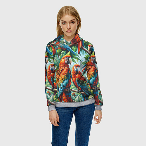 Женская толстовка Попугаи Ара - тропики джунгли / 3D-Меланж – фото 3