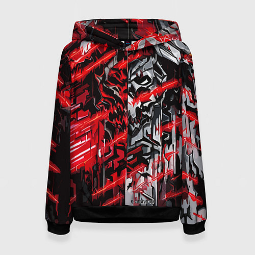 Женская толстовка Железный череп и красные линии / 3D-Черный – фото 1
