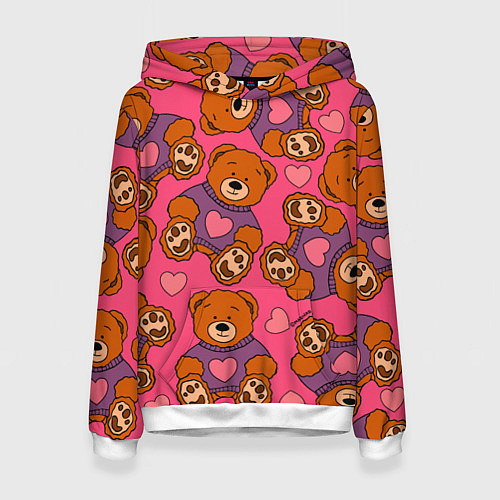 Женская толстовка Мишки игрушки в розовых свитерах и сердечки / 3D-Белый – фото 1