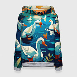 Женская толстовка Гуси лебеди вода