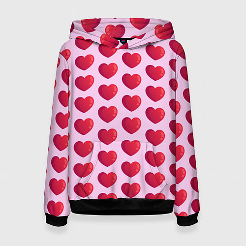 Женская толстовка Красные сердца на розовом фоне / 3D-Черный – фото 1