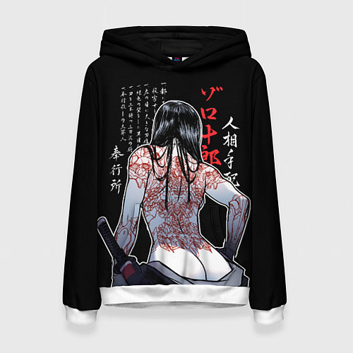 Женская толстовка Девушка самурай и иероглифы / 3D-Белый – фото 1
