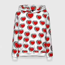 Толстовка-худи женская Стикеры наклейки сердечки объемные, цвет: 3D-белый