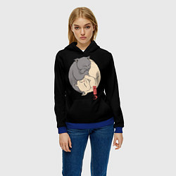Толстовка-худи женская Кошки - инь и ян, цвет: 3D-синий — фото 2