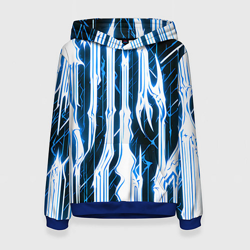 Женская толстовка Синие неоновые полосы на чёрном фоне / 3D-Синий – фото 1