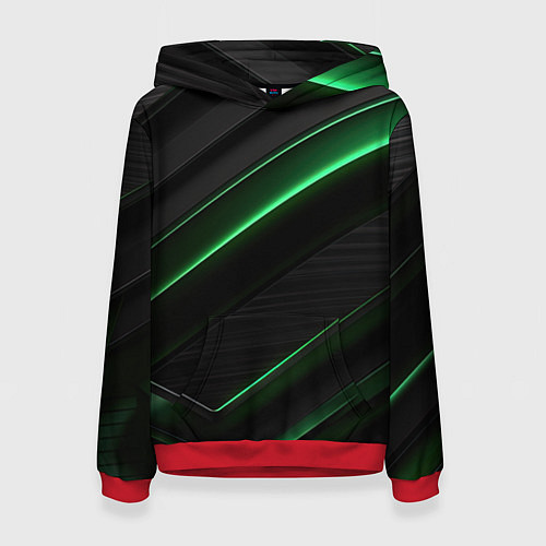 Женская толстовка Зеленые яркие полосы черная абстракция / 3D-Красный – фото 1