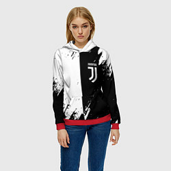 Толстовка-худи женская Juventus краски чёрнобелые, цвет: 3D-красный — фото 2