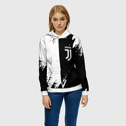 Толстовка-худи женская Juventus краски чёрнобелые, цвет: 3D-белый — фото 2
