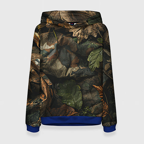 Женская толстовка Реалистичный охотничий камуфляж из ткани и листьев / 3D-Синий – фото 1