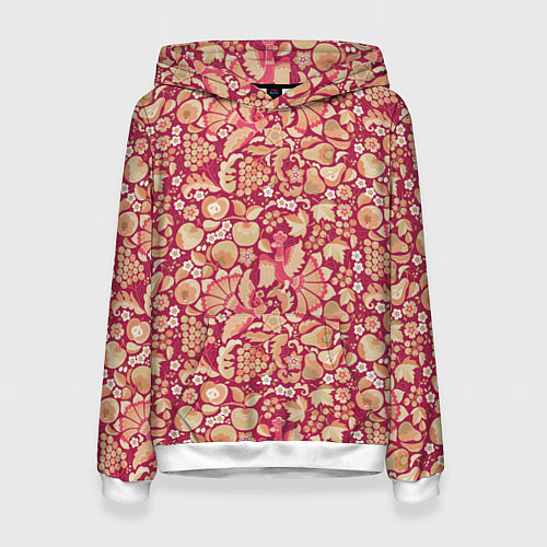 Женская толстовка Русский сад с птицами и плодами: паттерн / 3D-Белый – фото 1