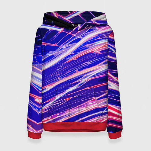 Женская толстовка Белые и красные линии на синем фоне / 3D-Красный – фото 1