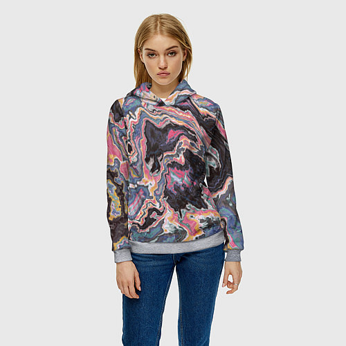 Женская толстовка Мраморный узор разноцветный / 3D-Меланж – фото 3