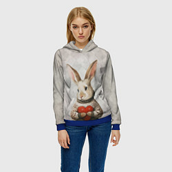 Толстовка-худи женская Влюблённый кролик в свитере с сердцем, цвет: 3D-синий — фото 2
