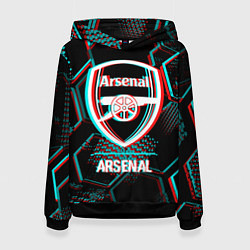 Толстовка-худи женская Arsenal FC в стиле glitch на темном фоне, цвет: 3D-черный