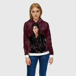 Толстовка-худи женская Michael Jackson на бордовом фоне, цвет: 3D-белый — фото 2