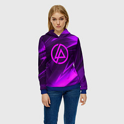 Толстовка-худи женская Linkin park neon stripes logo, цвет: 3D-синий — фото 2