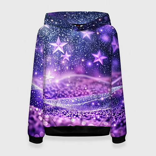 Женская толстовка Абстрактные звезды в фиолетовых искрах / 3D-Черный – фото 1