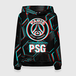 Женская толстовка PSG FC в стиле glitch на темном фоне