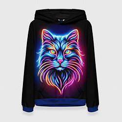 Толстовка-худи женская Суровый неоновый кот, цвет: 3D-синий