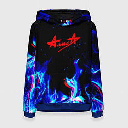 Толстовка-худи женская Алиса глитч огонь, цвет: 3D-синий