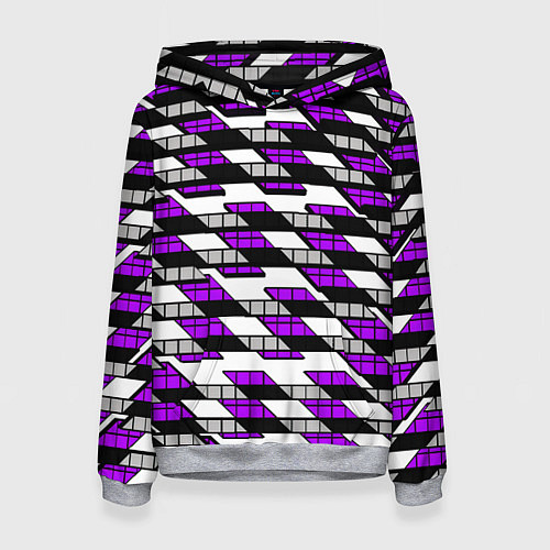 Женская толстовка Фиолетовые треугольники и квадраты на белом фоне / 3D-Меланж – фото 1