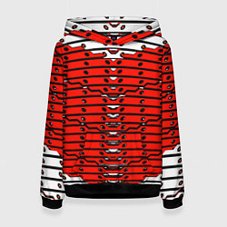 Толстовка-худи женская Красно-белая техно броня, цвет: 3D-черный
