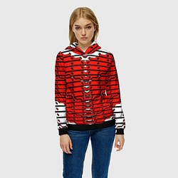 Толстовка-худи женская Красно-белая техно броня, цвет: 3D-черный — фото 2