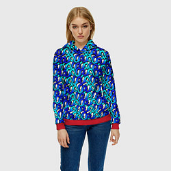 Толстовка-худи женская Синий узор и чёрная обводка, цвет: 3D-красный — фото 2
