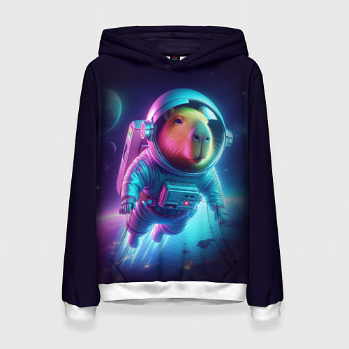 Женская толстовка Полёт капибары в космосе - неон / 3D-Белый – фото 1