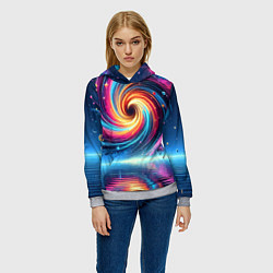 Толстовка-худи женская Неоновая космическая абстракция - нейросеть, цвет: 3D-меланж — фото 2