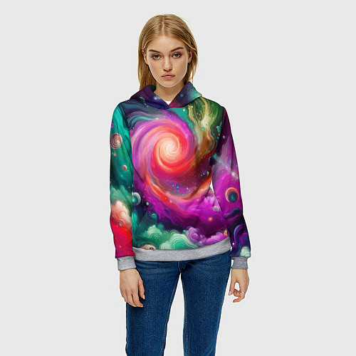 Женская толстовка Космическая неоновая фантазия - нейросеть / 3D-Меланж – фото 3