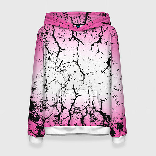 Женская толстовка Текстура чёрных трещин на розовом переливе / 3D-Белый – фото 1