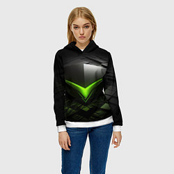Толстовка-худи женская Зеленая яркая плашка на черном абстракция, цвет: 3D-белый — фото 2