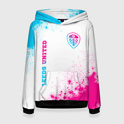 Толстовка-худи женская Leeds United neon gradient style вертикально, цвет: 3D-черный